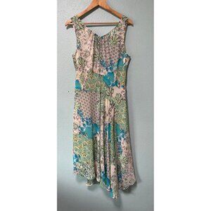 Vintage Evan Picone Women's Blue Green Boho Sleeveless Midi Dress Size‎ 16